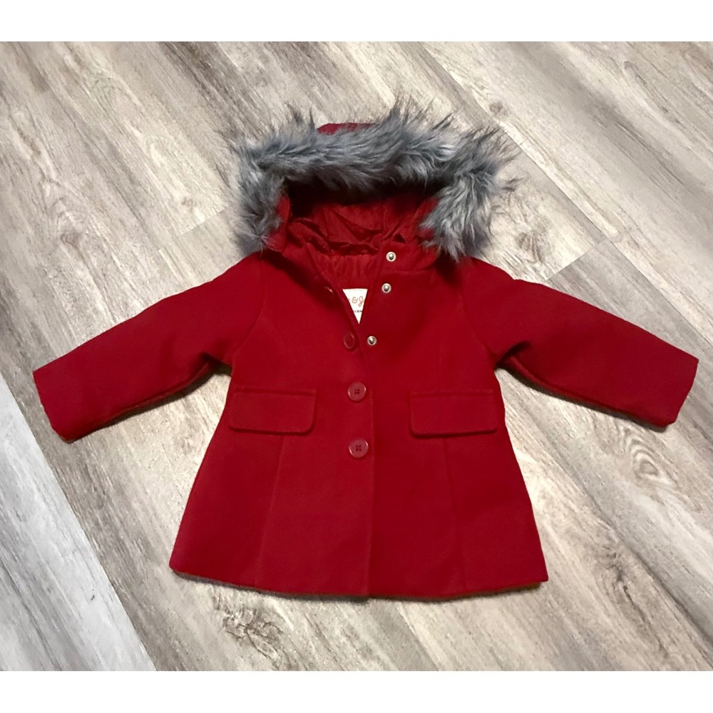 Cat Jack Toddler Girls Red Faux Fur Hood Winter Coat Jacket 12 Months‎